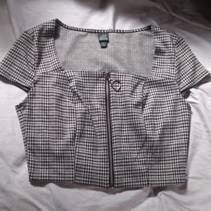 Black and white plaid square neck top